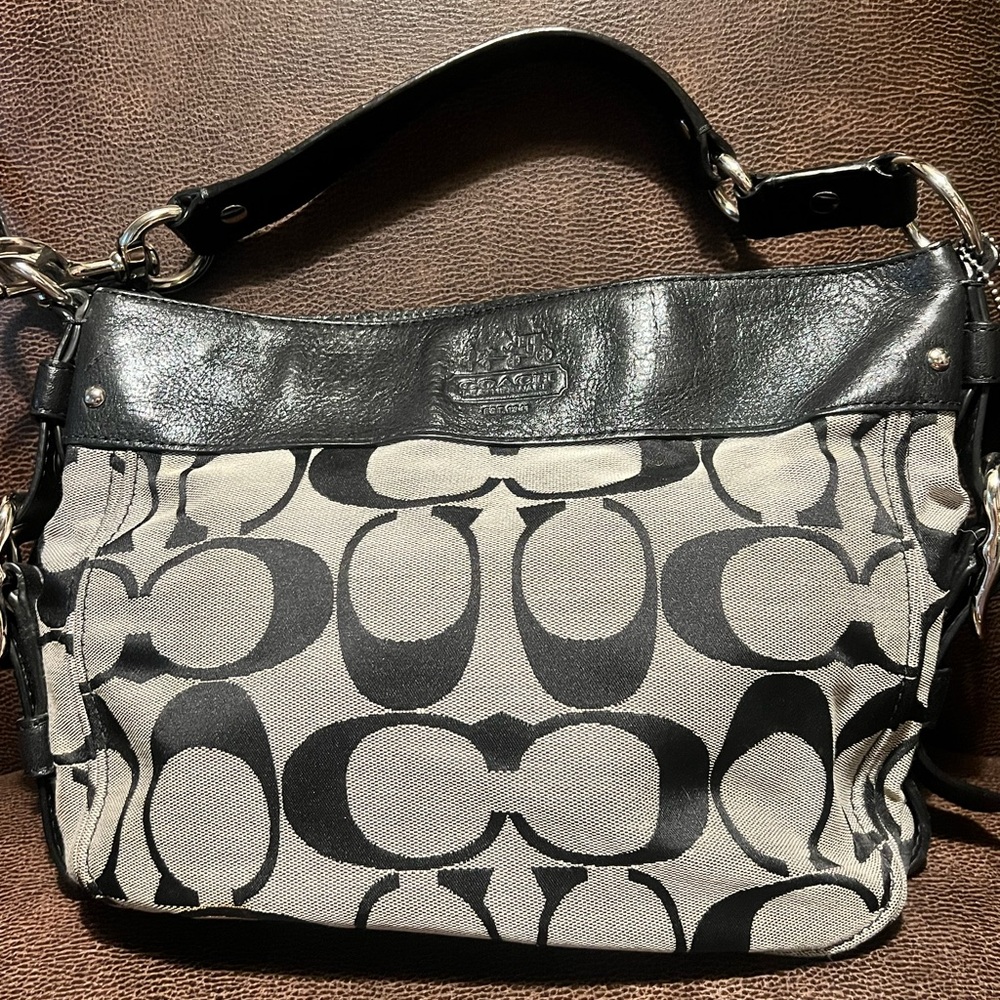 Coach Black and Cream Signature Shoulder Bag